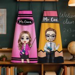 Personalisierte Cartoon Lehrer Bleistift Buntstift Schürze mit Text Teacher's Day zurück zu Schule Wertschätzung Geschenk für Lehrer