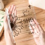Personalized Sunflower Cross Bible Quotes Clear Book Vase with Name Aesthetic Room Decor Baptism Birthday Gift for Women Christians