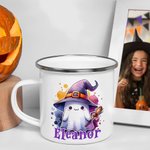 Personalized Cute Ghost Pumpkin 12 oz Enamel Mug with Name Trick or Treat Use Halloween Party Gift for Boys Girls