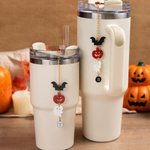 Personalized Cute Bat Pumpkin Ghost Tumbler Charm with Letter Straw Accessories for 20 oz to 40 oz Stanley Tumbler Halloween Gift for Friend Kids
