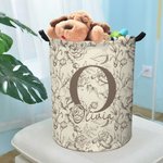 Spersonalizowany składany kosz na pranie Toile De Jouy Floral Initial o dużej pojemności z imieniem i nazwiskiem Prezent świąteczny na parapetówkę dla rodziny