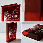 Personalized Sunflower Cross Bible Quotes Clear Book Vase with Name Aesthetic Room Decor Baptism Birthday Gift for Women Christians