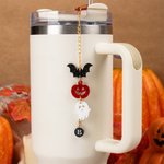 Personalized Cute Bat Pumpkin Ghost Tumbler Charm with Letter Straw Accessories for 20 oz to 40 oz Stanley Tumbler Halloween Gift for Friend Kids