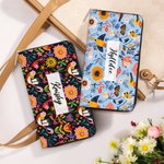 Henkilökohtainen Folk Art Flower Suuri PU Nahka nimi käsi lompakko useita osastoja ja metalli vetoketju Syntymäpäivä vuosipäivä lahja naiselle