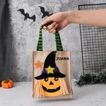 Bolso tote personalizado de Halloween con calabaza calavera bruja y nombre regalo de Halloween para niños