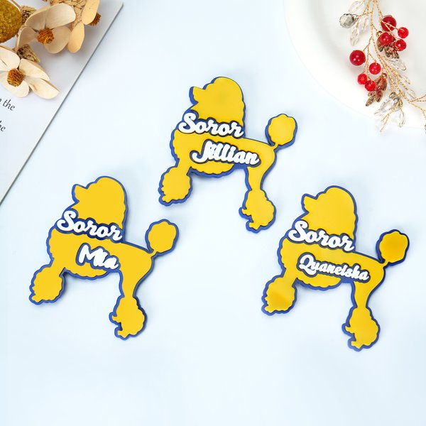 Personalizzato a forma di barboncino Soror nome spilla Pin Accessori Sorority Bid Day Sorority iniziazione regalo per sorella amica