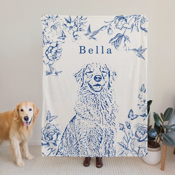 Personalisierte Retro Floral Pet Photo Portrait weiche Decke mit Namen Home Decor Geburtstagsgeschenk für Tierliebhaber Besitzer