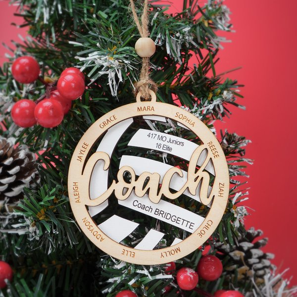 Ornement de Noël personnalisé en bois en forme de ballon de volley-ball avec nom et année Décoration de l'arbre de Noël Faveurs de fête Cadeau pour l'entraîneur Athlète