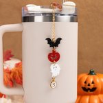 Personalized Cute Bat Pumpkin Ghost Tumbler Charm with Letter Straw Accessories for 20 oz to 40 oz Stanley Tumbler Halloween Gift for Friend Kids