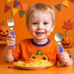 Spersonalizowany zestaw sztućców dla dzieci Widelec Łyżka Nóż 3 szt. z imieniem Śliczna postać z kreskówki Pajęcza sieć Prezent na Halloween dla dzieci