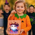 Spersonalizowany wiaderko na cukierki w kratkę z imieniem i nazwiskiem na Halloween dla dzieci