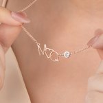 Personalised Tiny Interlocking Letter Pendant Necklace with Birthstone Anniversary Birthday Gift for Women