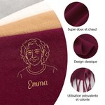 Écharpe Douce Personnalisée avec Nom et Portrait Photo Brodés Accessoire d'Hiver Cadeau d'Anniversaire de Noël pour la Famille et les Amis