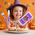 Spersonalizowany zestaw sztućców dla dzieci Widelec Łyżka Nóż 3 szt. z imieniem Śliczna postać z kreskówki Pajęcza sieć Prezent na Halloween dla dzieci
