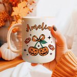 Personalised Cherry Pumpkin 11 oz 15 oz Ceramic Mug with Name Daily Use Halloween Decorations Gift for Family Friends