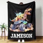 Personlig Dinosaurie Off-Road Vehicle Mjuk pläd filt med namn heminredning jul födelsedagspresent för barn