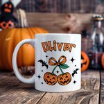 Personalised Cherry Pumpkin 11 oz 15 oz Ceramic Mug with Name Daily Use Halloween Decorations Gift for Family Friends