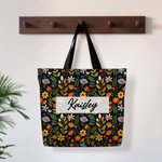 Henkilökohtainen Folk Art Flower Suuri Kangaskassi nimi Travel Päivittäinen käyttö Syntymäpäivä Vuosipäivä lahja naisille Ystävät