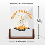 Personalized Ghost Campfire Acrylic LED Night Light with Text and Wooden Base Adjustable 7 Lights Desk Decor Happy Halloween Gift for Family Friend