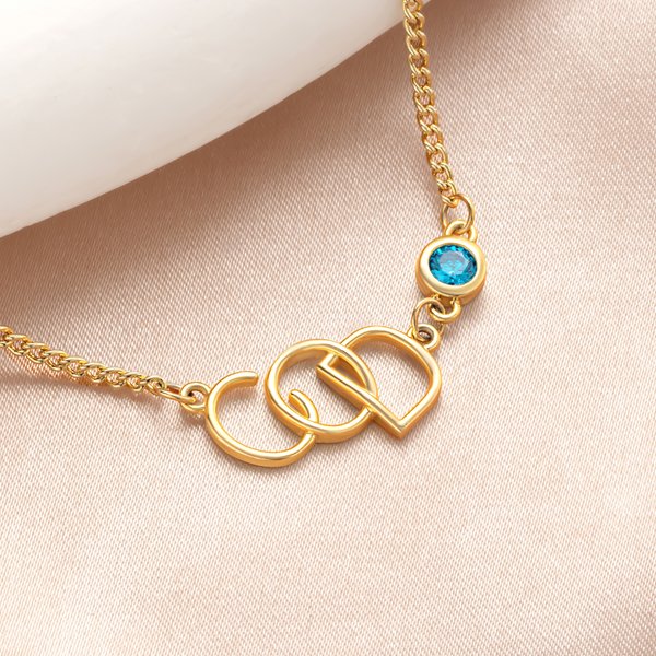 Personalizada Tiny entrelazados Letra Colgante Collar con piedra de nacimiento Aniversario Cumpleaños Regalo para Mujeres