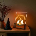 Personalized Ghost Campfire Acrylic LED Night Light with Text and Wooden Base Adjustable 7 Lights Desk Decor Happy Halloween Gift for Family Friend