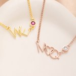 Personalised Tiny Interlocking Letter Pendant Necklace with Birthstone Anniversary Birthday Gift for Women