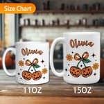 Personalised Cherry Pumpkin 11 oz 15 oz Ceramic Mug with Name Daily Use Halloween Decorations Gift for Family Friends