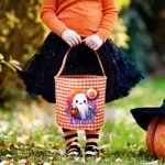 Spersonalizowany wiaderko na cukierki w kratkę z imieniem i nazwiskiem na Halloween dla dzieci