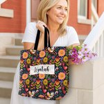 Henkilökohtainen Folk Art Flower Suuri Kangaskassi nimi Travel Päivittäinen käyttö Syntymäpäivä Vuosipäivä lahja naisille Ystävät