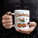 Personalised Cherry Pumpkin 11 oz 15 oz Ceramic Mug with Name Daily Use Halloween Decorations Gift for Family Friends