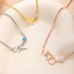 Personalised Tiny Interlocking Letter Pendant Necklace with Birthstone Anniversary Birthday Gift for Women