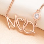 Personalised Tiny Interlocking Letter Pendant Necklace with Birthstone Anniversary Birthday Gift for Women