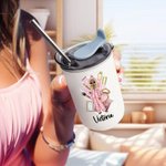 Personlig tecknad pyjamasflicka med namn 10 oz isolerad lågbollsglas med vändlock och sugrör Jubileumsfödelsedagspresent för kvinnor