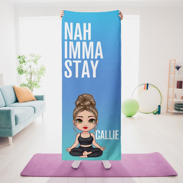 Personalized Female Cartoon Character Super Absorbent Yoga Towel with Name and Text Sports Accessories Gift for Women Yoga Lovers