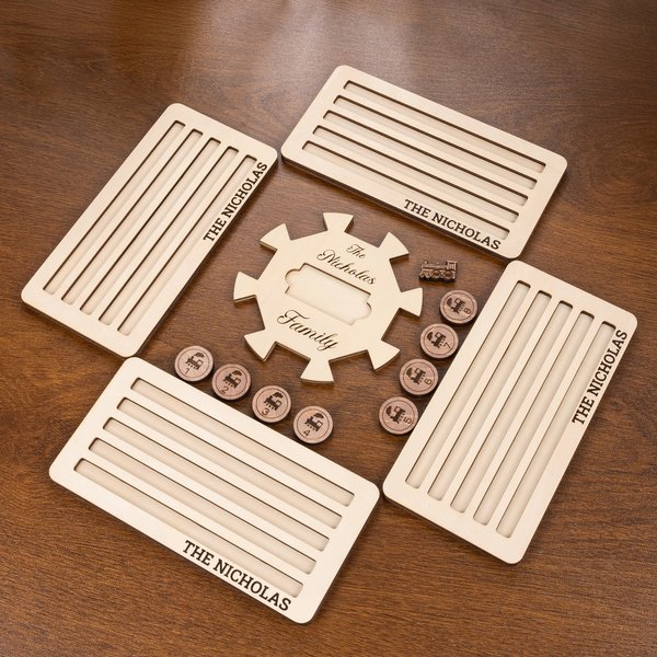 Custom Wooden Mexican Train Domino Hub & Holder - Engraved Basswood Set 11 or 15 Holder, Gift for Family