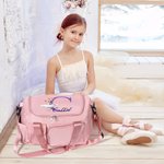 Personalised Multi-compartment Waterproof Ballet Girl Travel Duffel Bag with Name Initial and Shoulder Strap Birthday Gift for Ballerina Ballet Lover