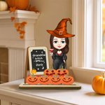 Pizarra personalizada sombrero de bruja calabaza bruja ornamento con 1-8 nombres y título decoración del hogar Halloween regalo para mamá abuela