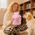 Personalized Embroidered Pet Photo Hot Water Bottle with Name and Soft Cover Winter Essential Birthday Christmas Gift for Pet Lover Family Friend