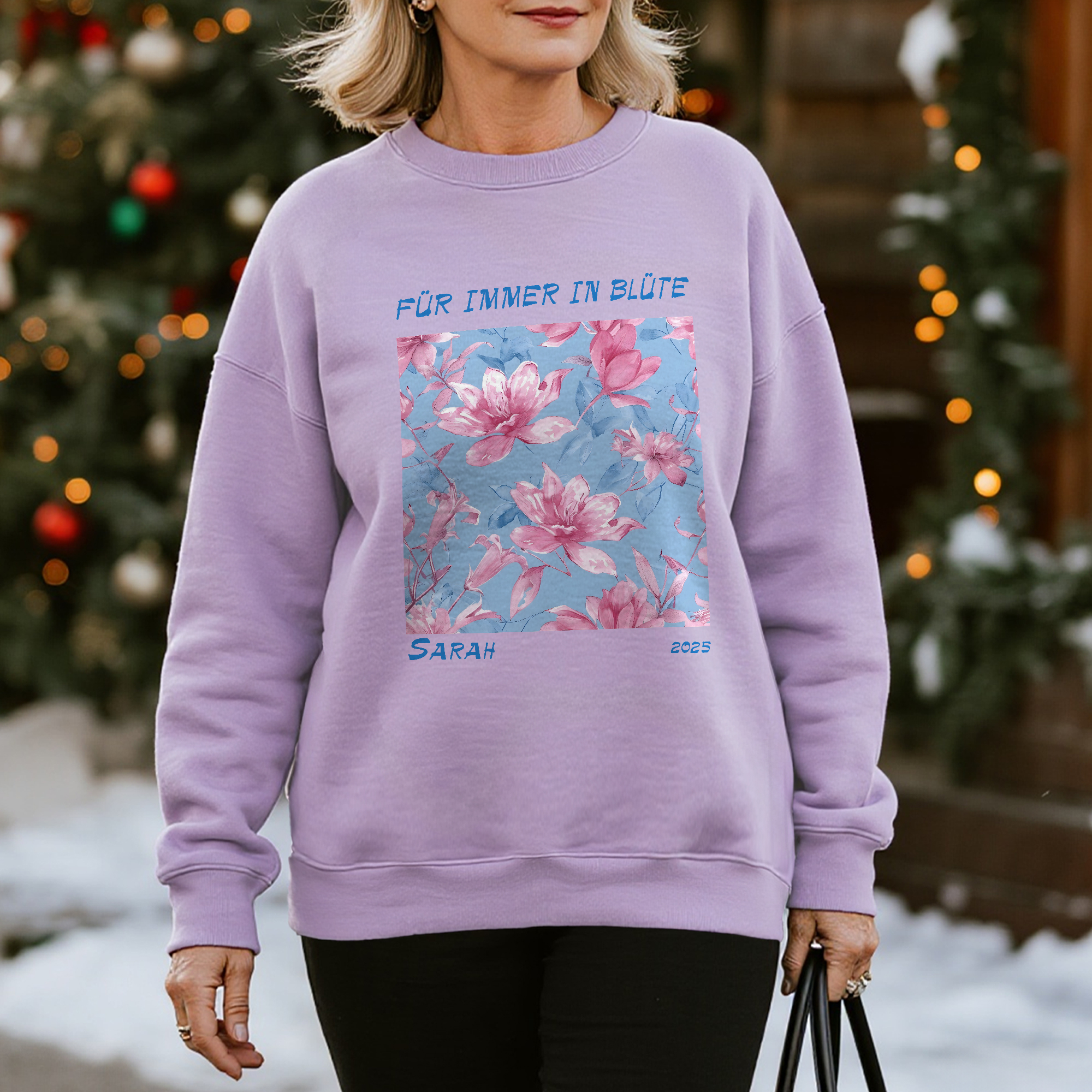 Personalisiertes Mehrfarbiges Blühende-Blumen T-Shirt Sweatshirt mit Namen und Text Geburtstag Schulanfang Junggesellinnenabschied Geschenk für Damen