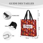 Sac Fourre-Tout Personnalisé avec Motif Fleur d’Art Populaire et Nom Voyage Usage Quotidien Cadeau d’Anniversaire Fête pour Femme Amie