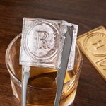 Personalized Engraved Monogram Whiskey Ice Cube Mold Tray with Stamp and Tong Bar Accessory Party Birthday Anniversary Gift for Bartender Men