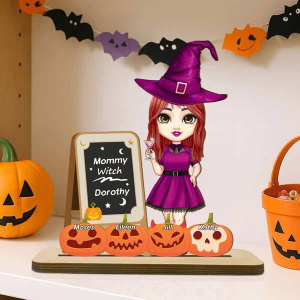 Henkilökohtainen liitutaulu noita hattu kurpitsa noita ornamentti 1-8 nimet ja otsikko Home Decor Halloween lahja äidille isoäiti