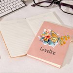 Personalisierte Geburt Blume Schmetterling Schaf Leder Notizbuch mit 200 linierten Seiten und Name Geburtstag Jahrestag Geschenk für Büro Arbeiter Freunde