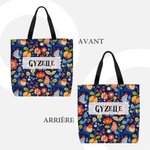 Sac Fourre-Tout Personnalisé avec Motif Fleur d’Art Populaire et Nom Voyage Usage Quotidien Cadeau d’Anniversaire Fête pour Femme Amie