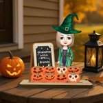 Pizarra personalizada sombrero de bruja calabaza bruja ornamento con 1-8 nombres y título decoración del hogar Halloween regalo para mamá abuela