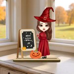 Pizarra personalizada sombrero de bruja calabaza bruja ornamento con 1-8 nombres y título decoración del hogar Halloween regalo para mamá abuela