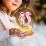 Personlig LED nattlampa söt påskkanin med bokstavsdesign i rosa rosett och träbas rumsdekoration födelsedags och påskpresent