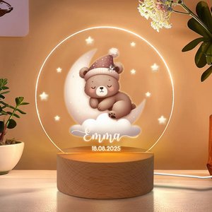 Luce notturna personalizzata con nome, data, luna, stelle e animali, decor per cameretta - Regalo per compleanni e baby shower per bambini