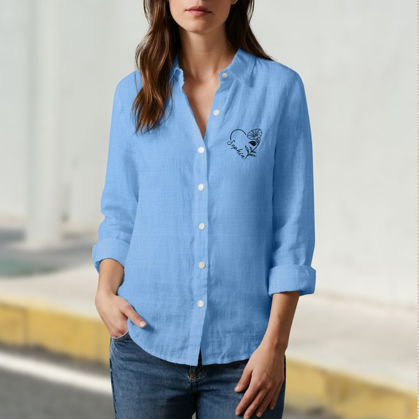 Camicia a maniche lunghe in cotone 100% ricamata con nome, regalo di compleanno e anniversario per le donne.