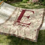 Personalizada Flor Rústica Toile De Jouy Suave Manta de Borlas con Nombre e Inicial Uso Diario Decoración del Hogar Cumpleaños Aniversario Regalo para Familia Amigo